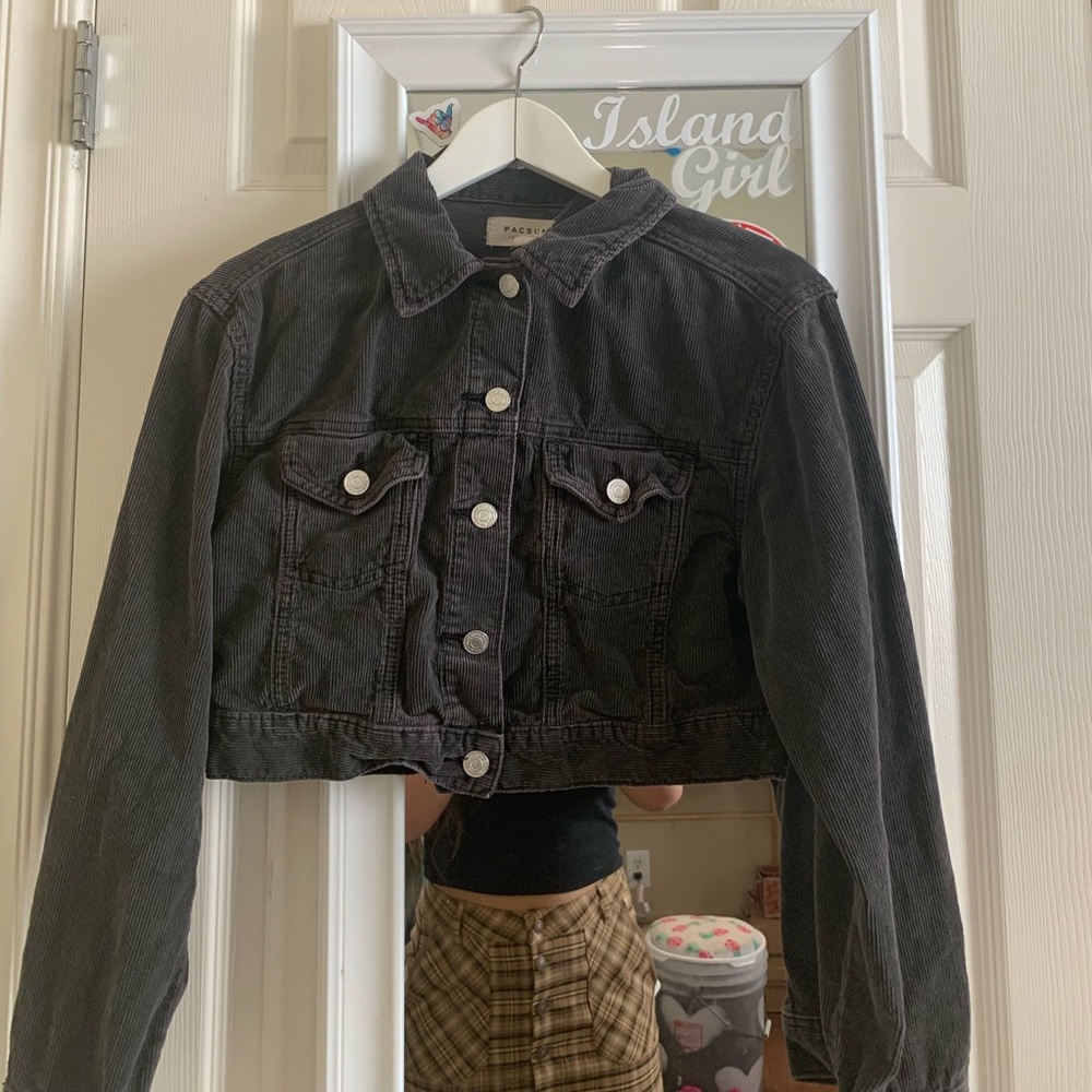 cropped black jean jacket